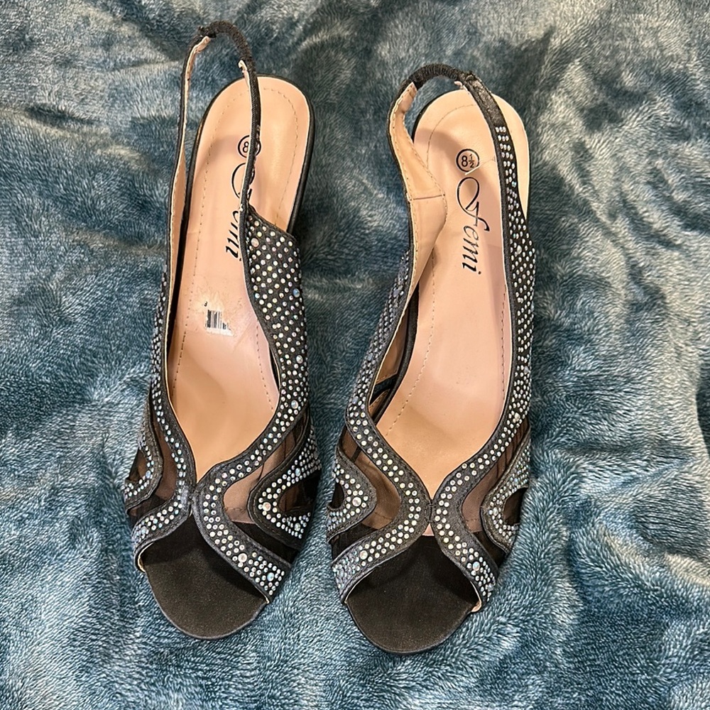 Gray Silver Rhinestone Heels